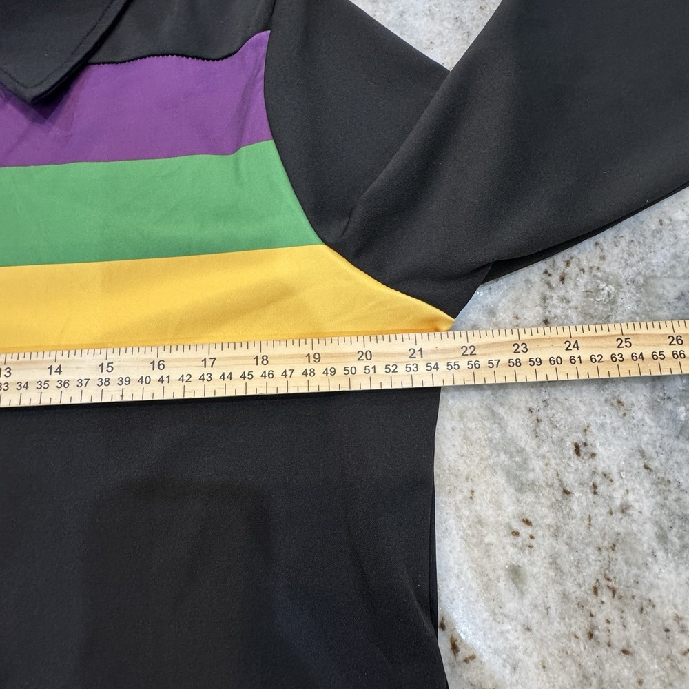 Remini Mardi Gras Mini Polo Dress Collared 3/4 Sleeve Black Striped Sz XL Parade - Picture 3 of 8